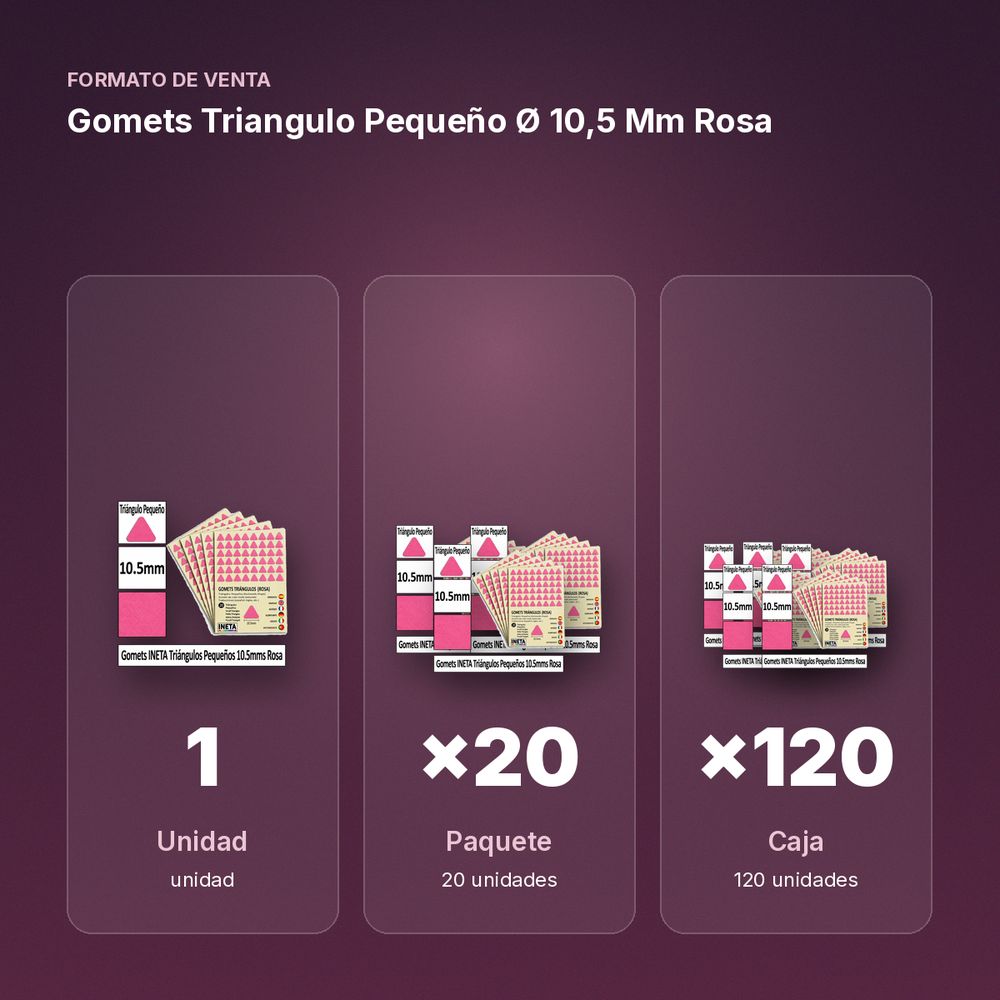 GOMETS TRIANGULO PEQUEÑO Ø 10,5 MM ROSA - formato de venta: paquete de 20, caja de 120