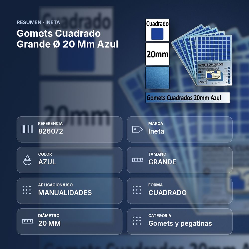 GOMETS CUADRADO GRANDE Ø 20 MM AZUL - resumen de atributos