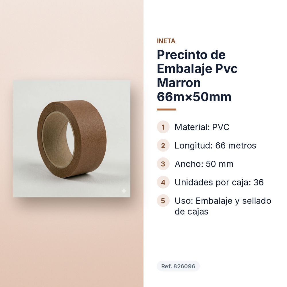 PRECINTO DE EMBALAJE PVC MARRON 66M×50MM - características principales
