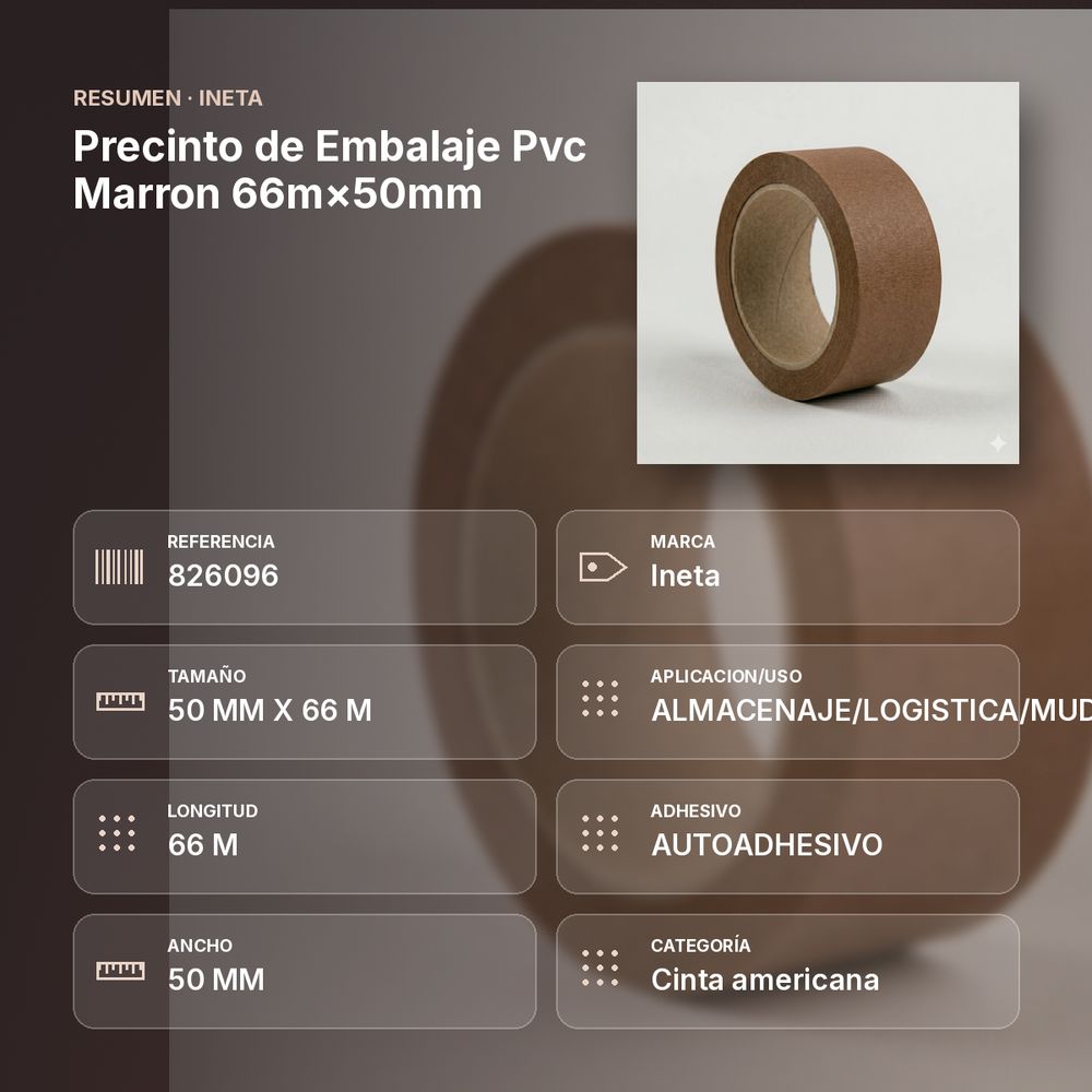 PRECINTO DE EMBALAJE PVC MARRON 66M×50MM - resumen de atributos
