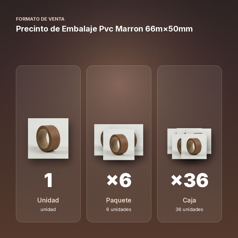 PRECINTO DE EMBALAJE PVC MARRON 66M×50MM - formato de venta: paquete de 6, caja de 36