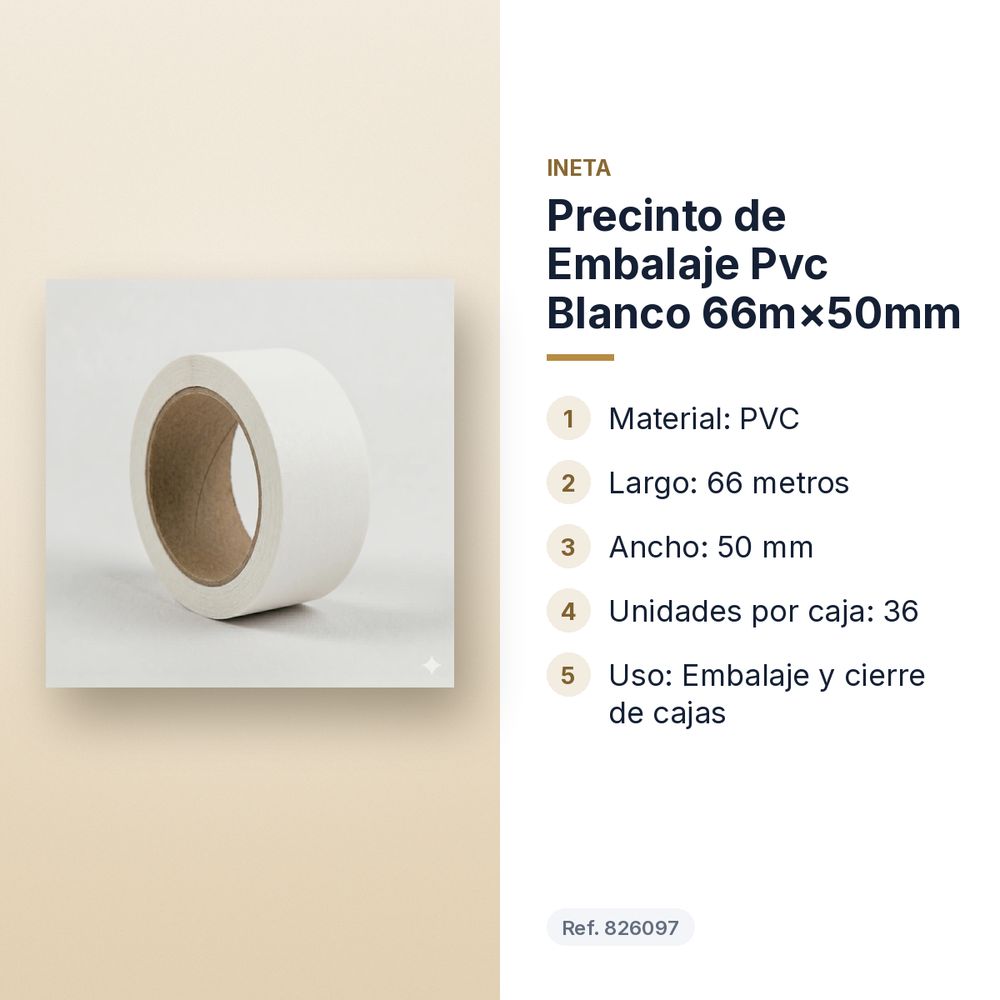 PRECINTO DE EMBALAJE PVC BLANCO 66M×50MM - características principales