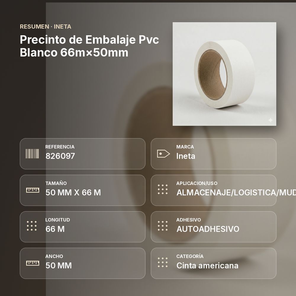PRECINTO DE EMBALAJE PVC BLANCO 66M×50MM - resumen de atributos