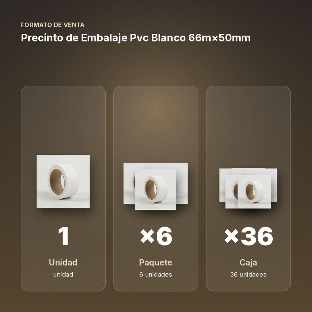 PRECINTO DE EMBALAJE PVC BLANCO 66M×50MM - formato de venta: paquete de 6, caja de 36
