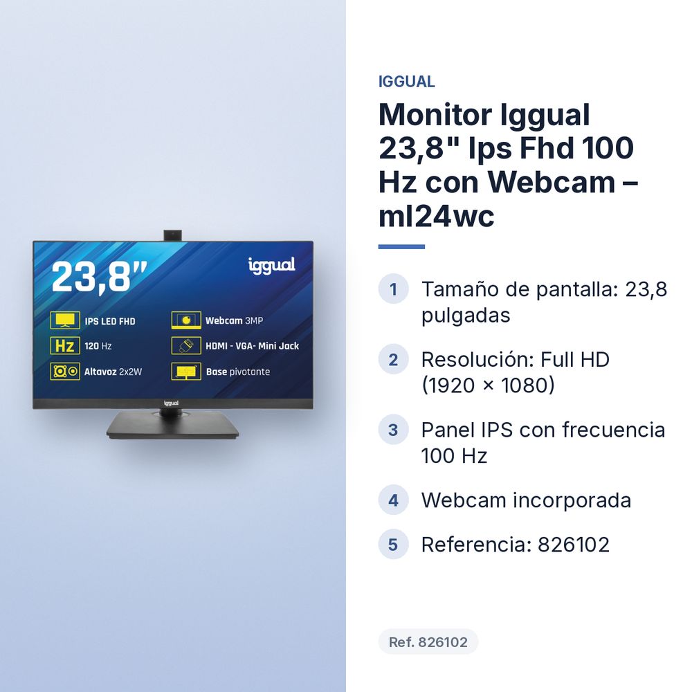 MONITOR IGGUAL 23,8" IPS FHD 100 HZ CON WEBCAM – ML24WC - características principales