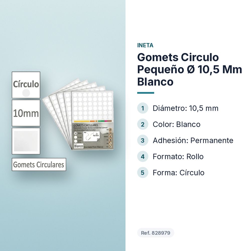 GOMETS CIRCULO PEQUEÑO Ø 10,5 MM BLANCO - características principales