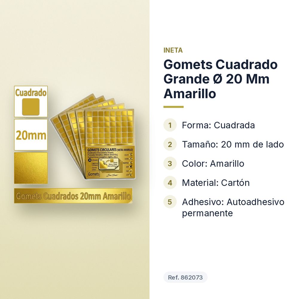 GOMETS CUADRADO GRANDE Ø 20 MM AMARILLO - características principales
