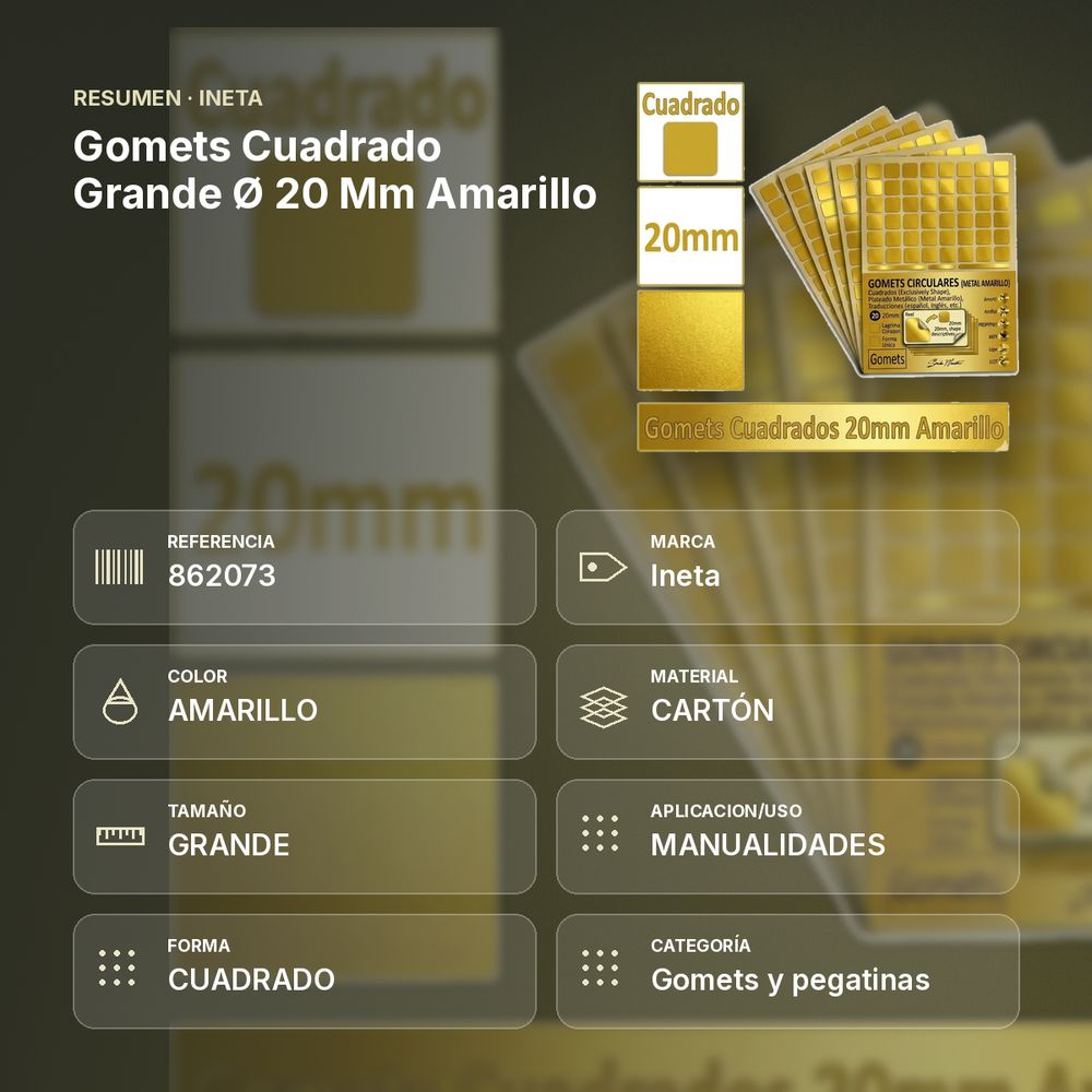 GOMETS CUADRADO GRANDE Ø 20 MM AMARILLO - resumen de atributos