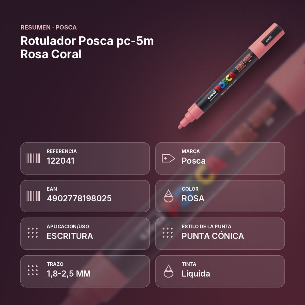 ROTULADOR POSCA PC-5M ROSA CORAL - resumen de atributos