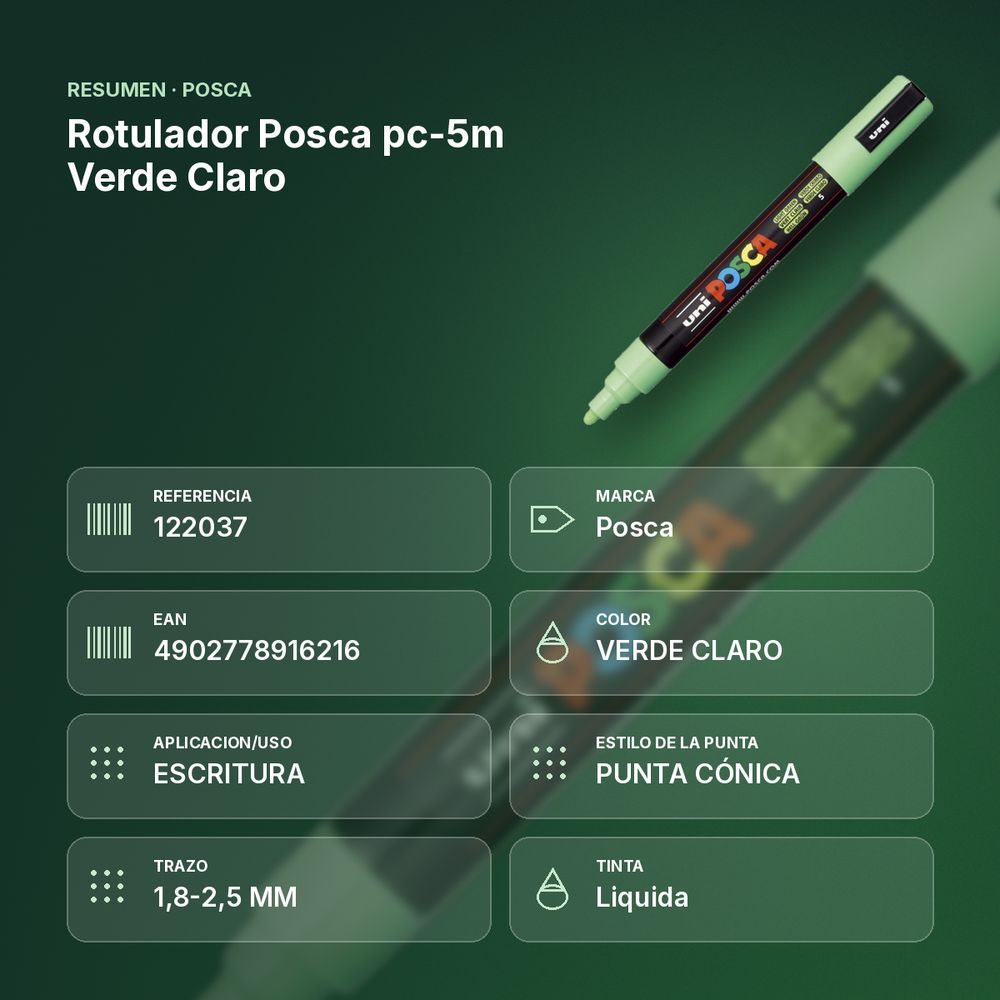 ROTULADOR POSCA PC-5M VERDE CLARO - resumen de atributos