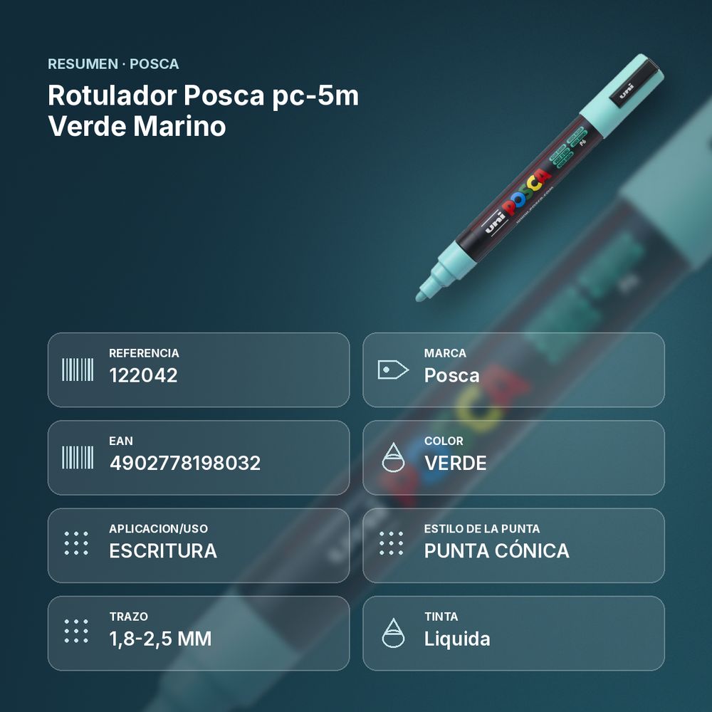 ROTULADOR POSCA PC-5M VERDE MARINO - resumen de atributos