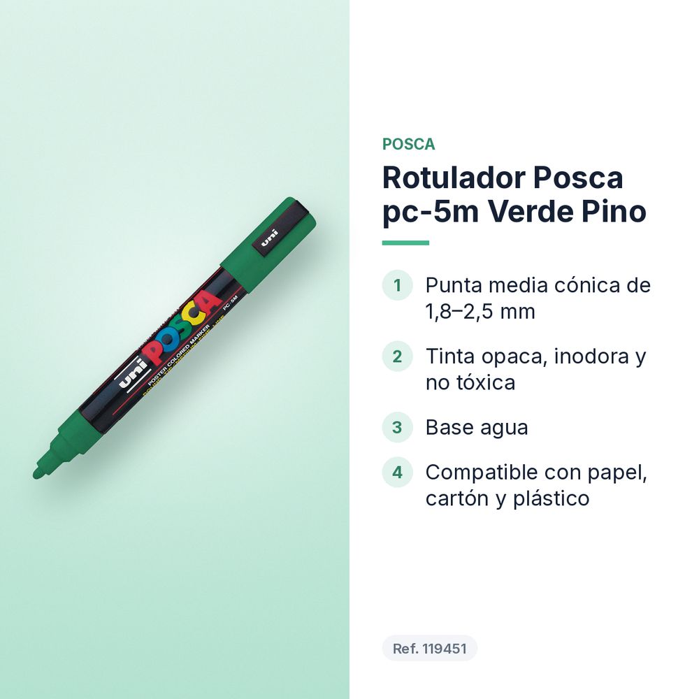 ROTULADOR POSCA PC-5M VERDE PINO - características principales
