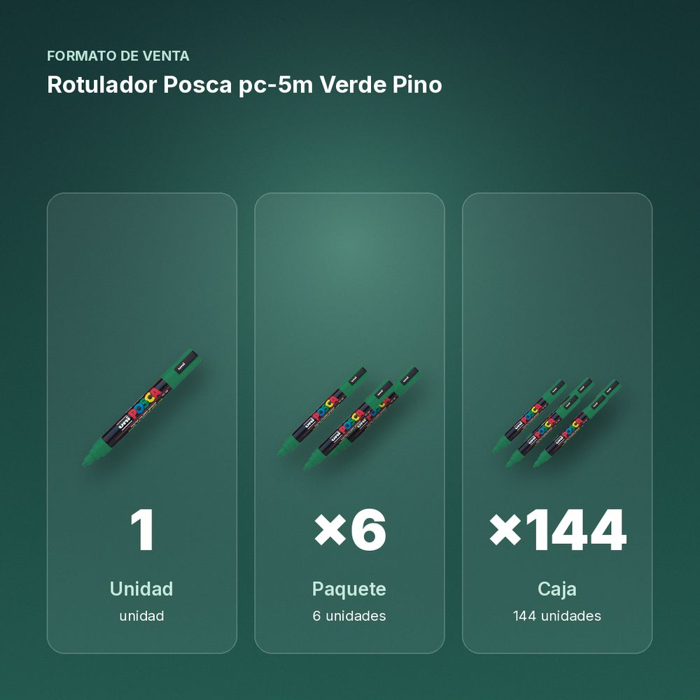 ROTULADOR POSCA PC-5M VERDE PINO - formato de venta: paquete de 6, caja de 144, palé de 288