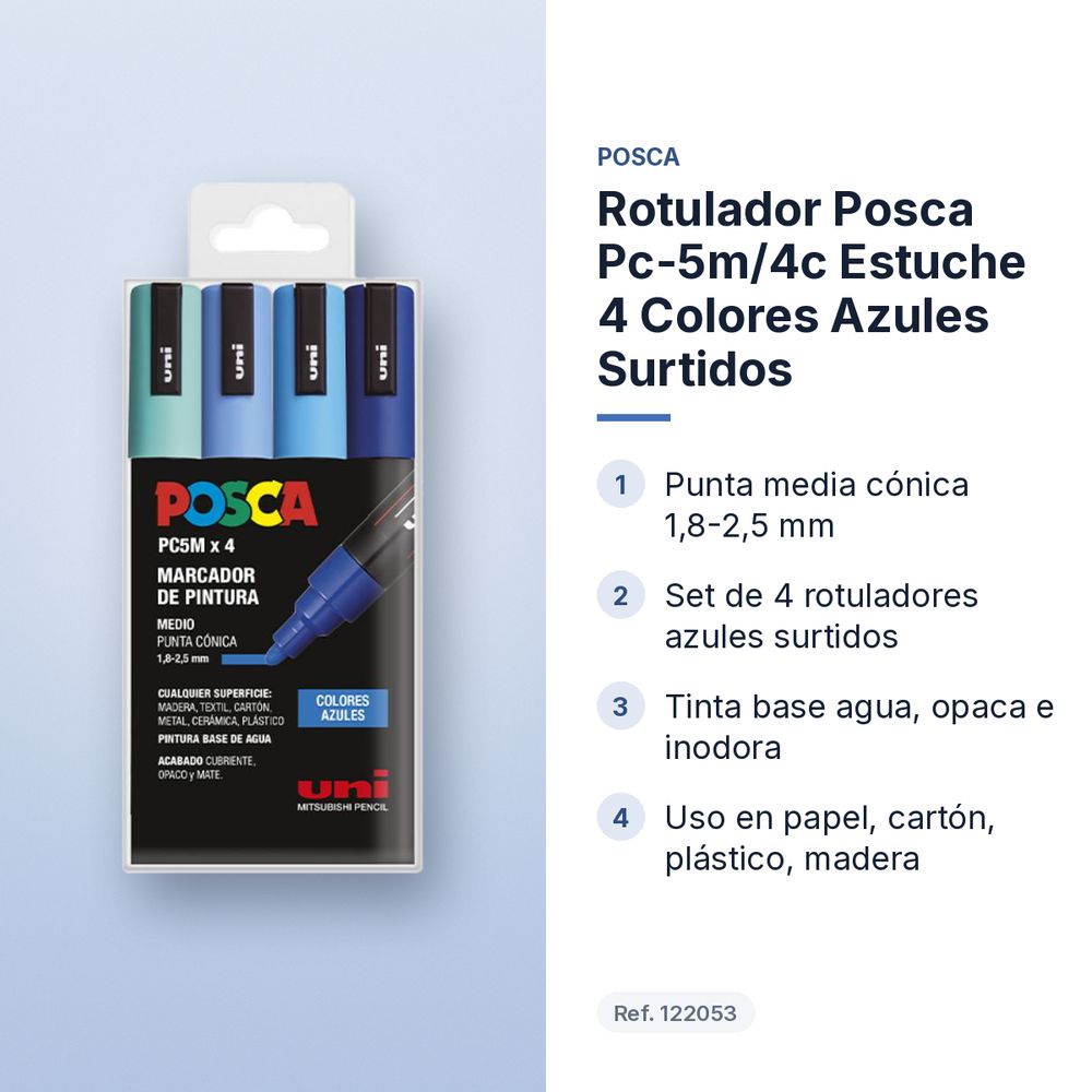 ROTULADOR POSCA PC-5M/4C ESTUCHE 4 COLORES AZULES SURTIDOS - características principales
