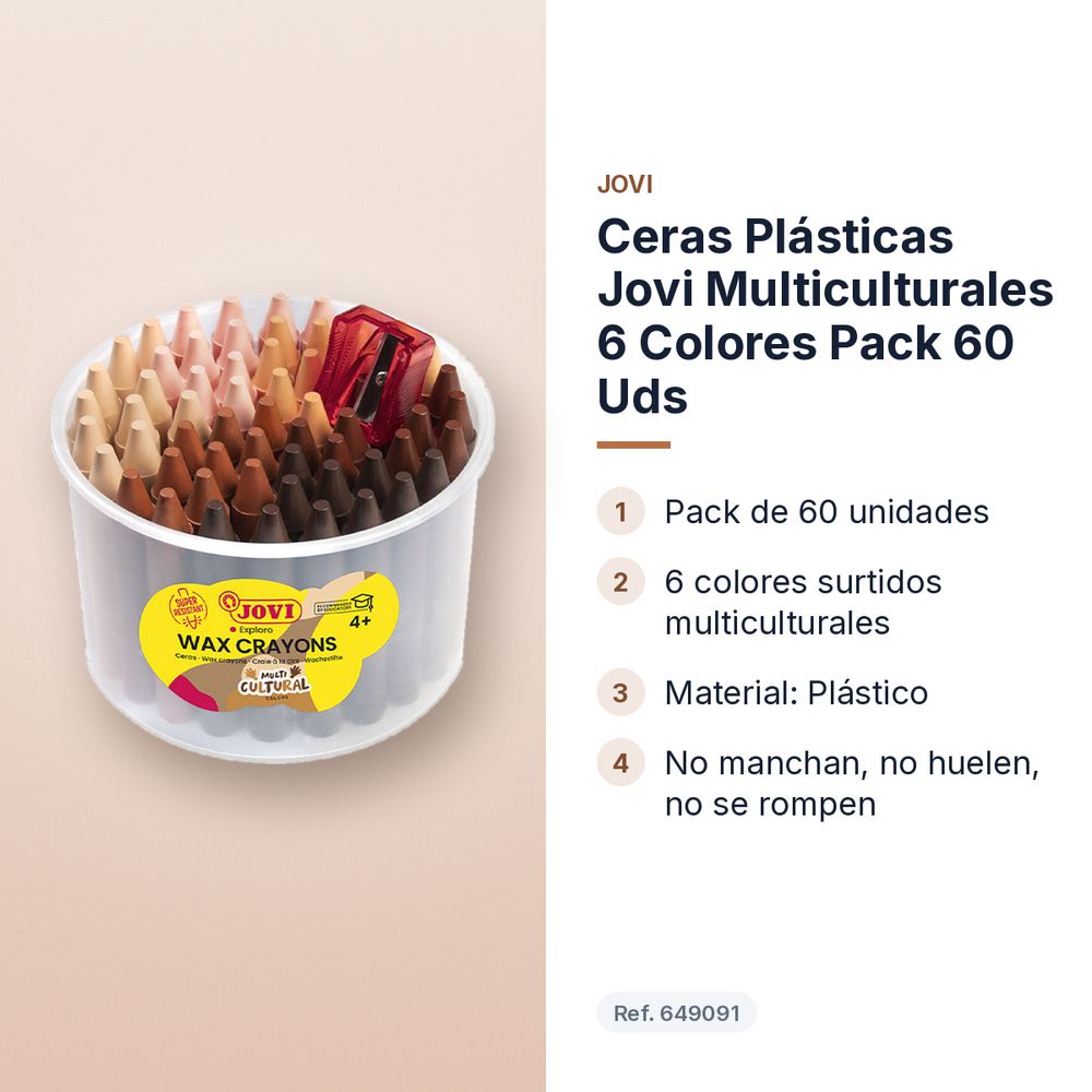 CERAS PLÁSTICAS JOVI MULTICULTURALES 6 COLORES PACK 60 UDS - características principales