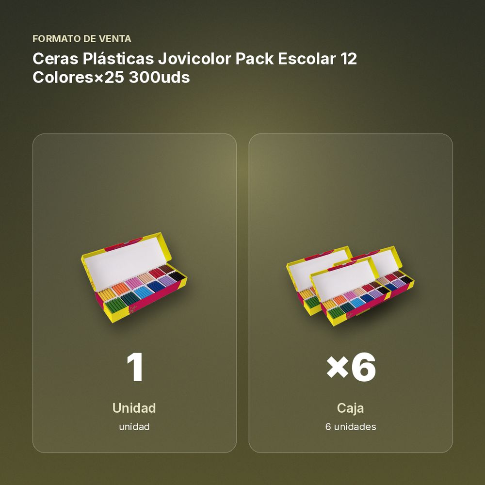 CERAS PLÁSTICAS JOVICOLOR PACK ESCOLAR 12 COLORES×25  300UDS - formato de venta: caja de 6