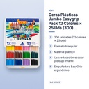 CERAS PLÁSTICAS JUMBO EASYGRIP PACK 12 COLORES × 25 UDS (300) TRIANGULARES - características principales