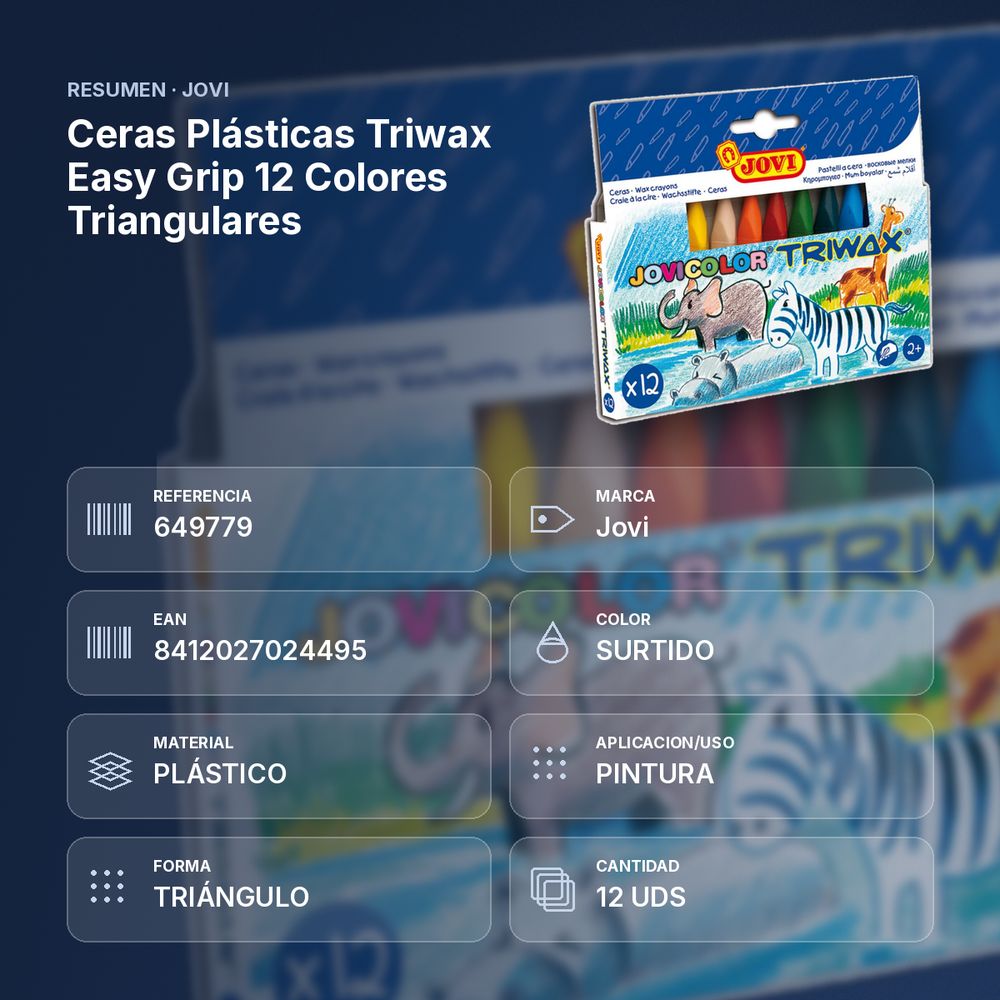CERAS PLÁSTICAS TRIWAX EASY GRIP 12 COLORES TRIANGULARES  - resumen de atributos