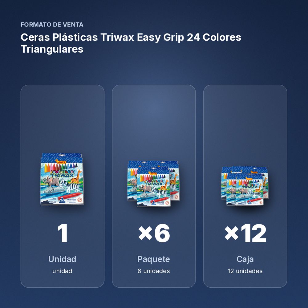 CERAS PLÁSTICAS TRIWAX EASY GRIP 24 COLORES TRIANGULARES  - formato de venta: paquete de 6, caja de 12