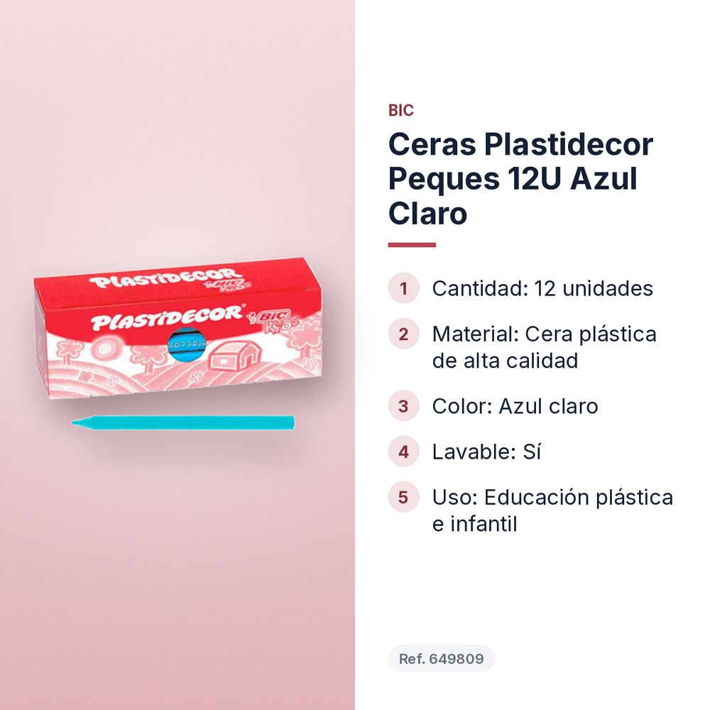 CERAS PLASTIDECOR PEQUES 12U AZUL CLARO - características principales