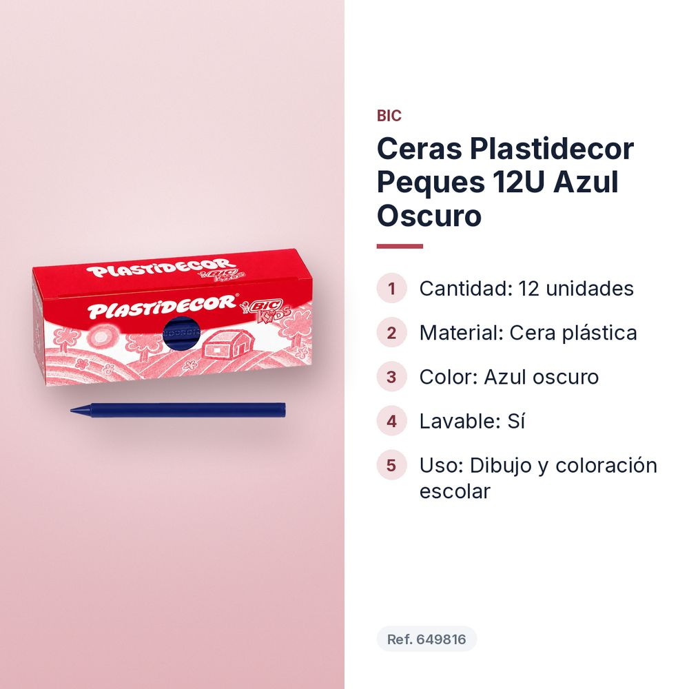 CERAS PLASTIDECOR PEQUES 12U AZUL OSCURO - características principales