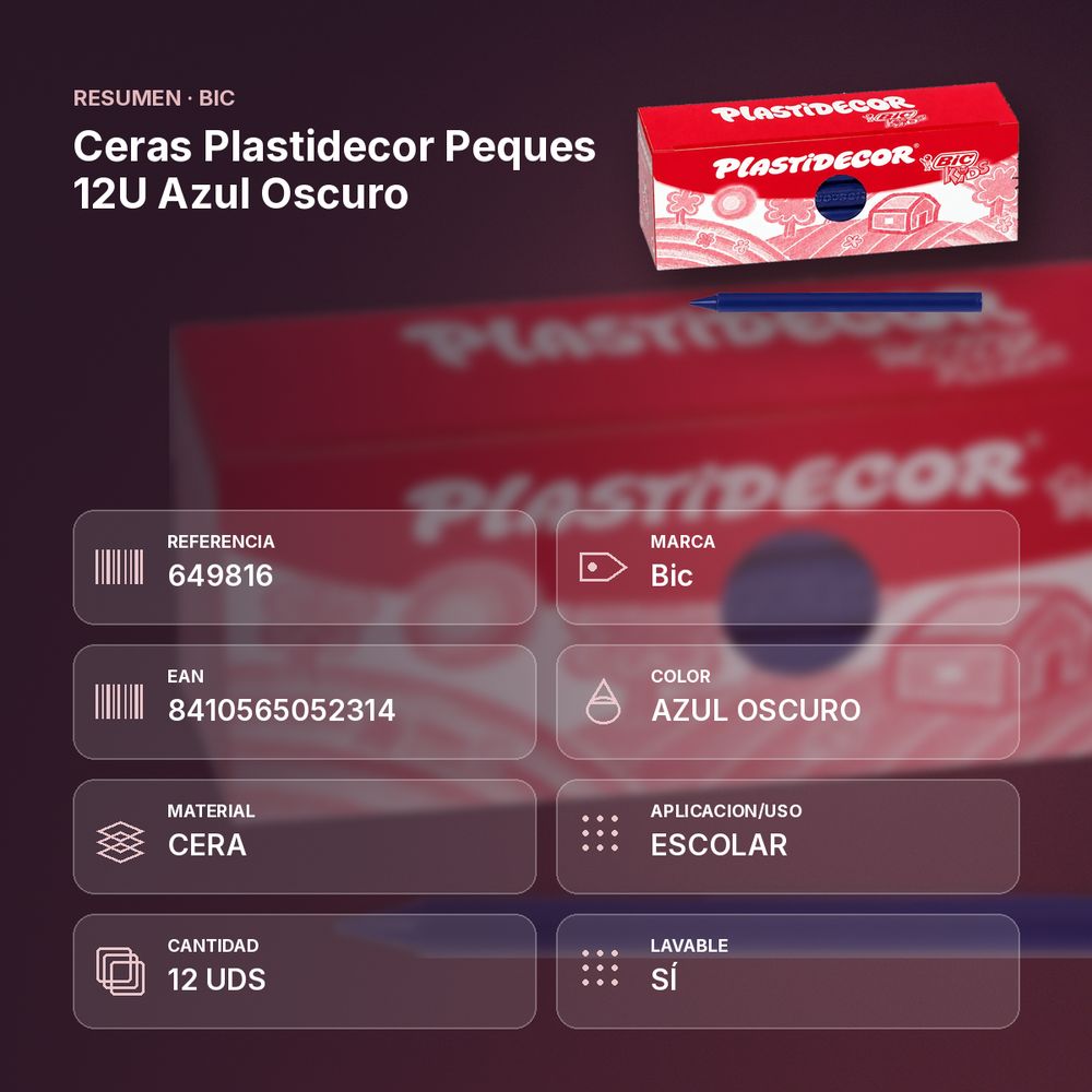 CERAS PLASTIDECOR PEQUES 12U AZUL OSCURO - resumen de atributos