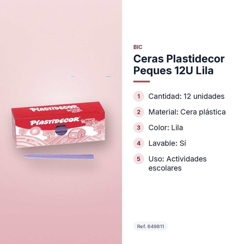 CERAS PLASTIDECOR PEQUES 12U LILA - características principales