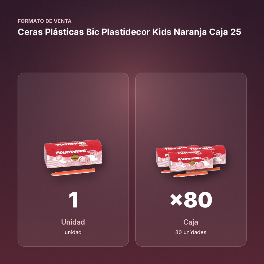 CERAS PLÁSTICAS BIC PLASTIDECOR KIDS NARANJA CAJA 25 - formato de venta: caja de 80
