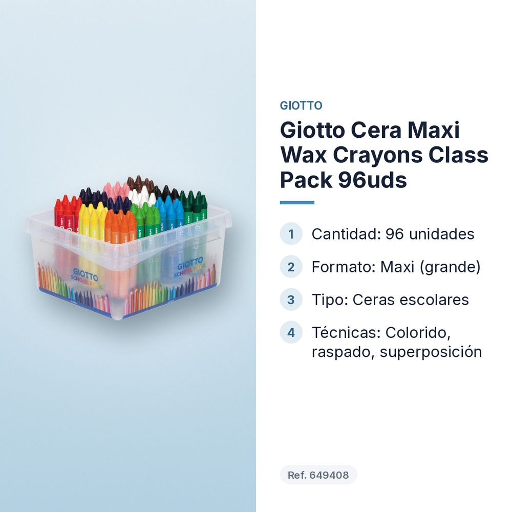 GIOTTO CERA MAXI WAX CRAYONS CLASS PACK 96UDS - características principales
