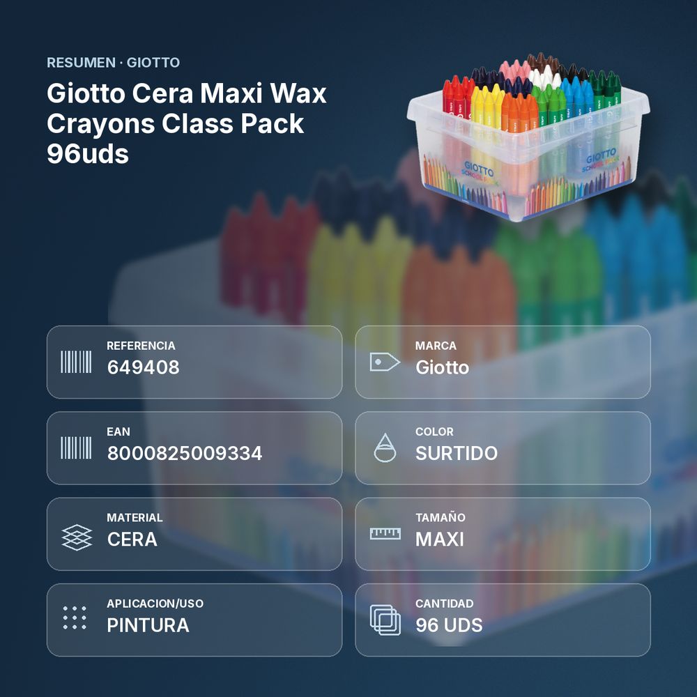 GIOTTO CERA MAXI WAX CRAYONS CLASS PACK 96UDS - resumen de atributos
