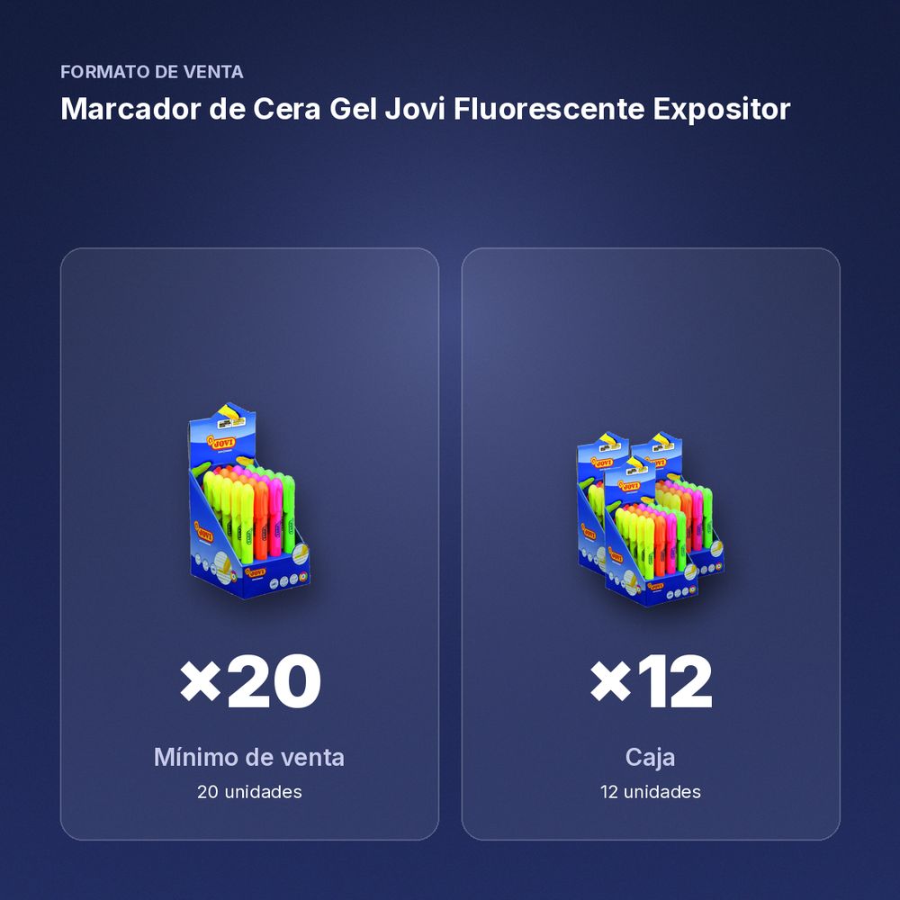MARCADOR DE CERA GEL JOVI FLUORESCENTE EXPOSITOR - formato de venta: caja de 12