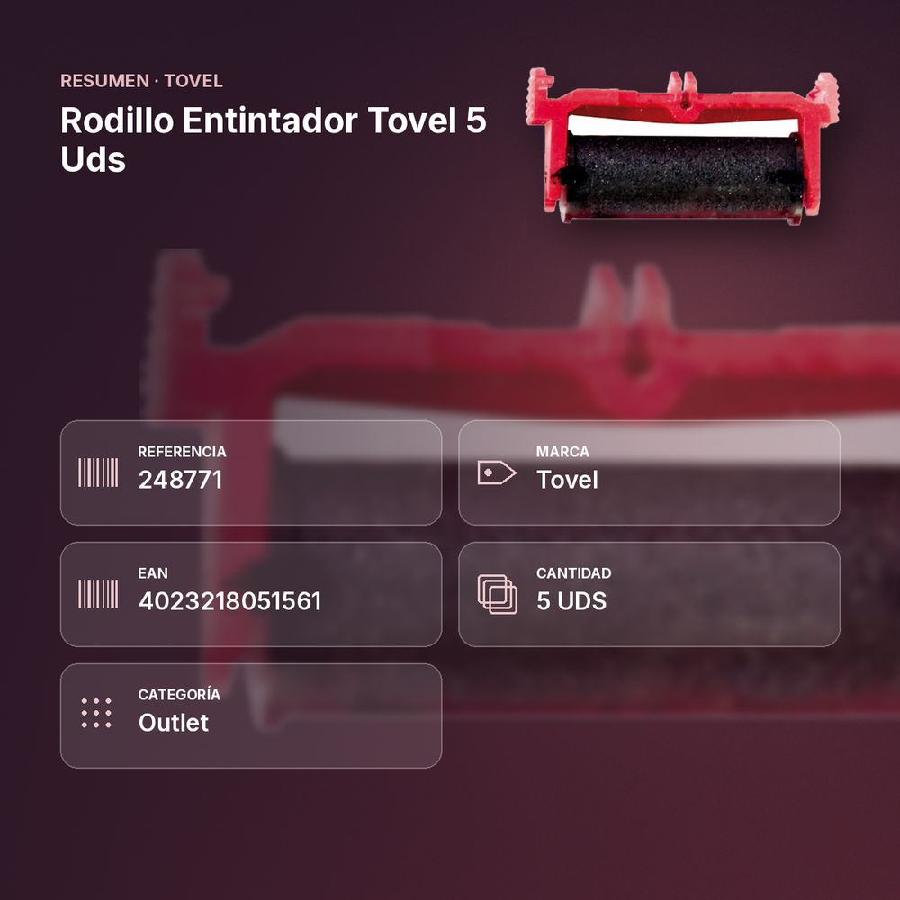 RODILLO ENTINTADOR TOVEL 5 UDS - resumen de atributos