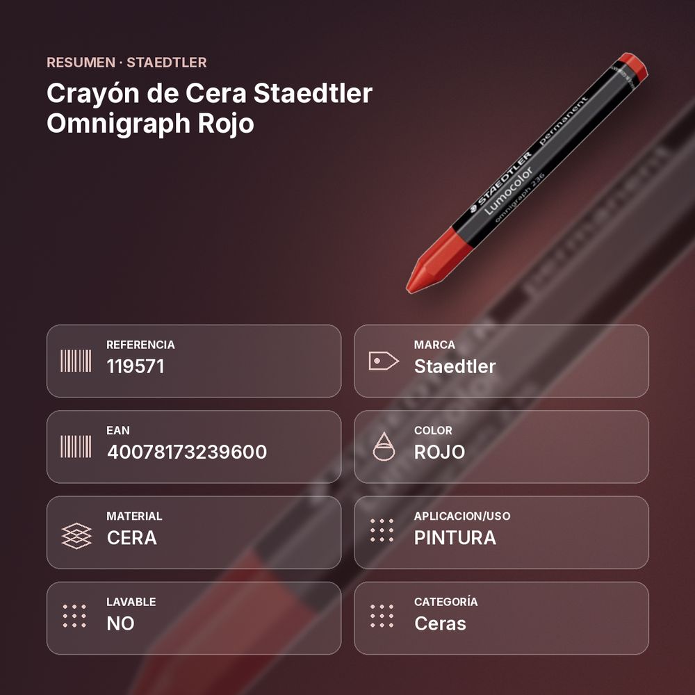 CRAYÓN DE CERA STAEDTLER OMNIGRAPH ROJO - resumen de atributos
