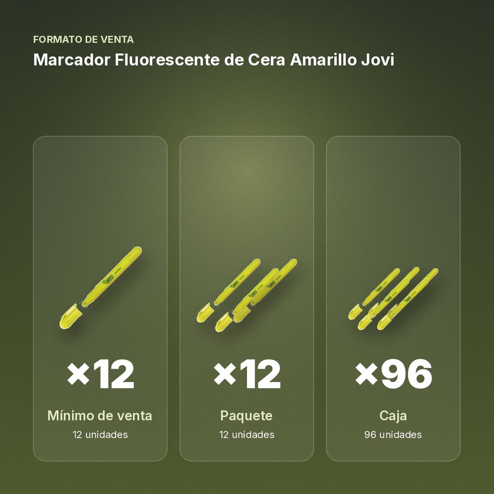 MARCADOR FLUORESCENTE DE CERA AMARILLO JOVI - formato de venta: paquete de 12, caja de 96