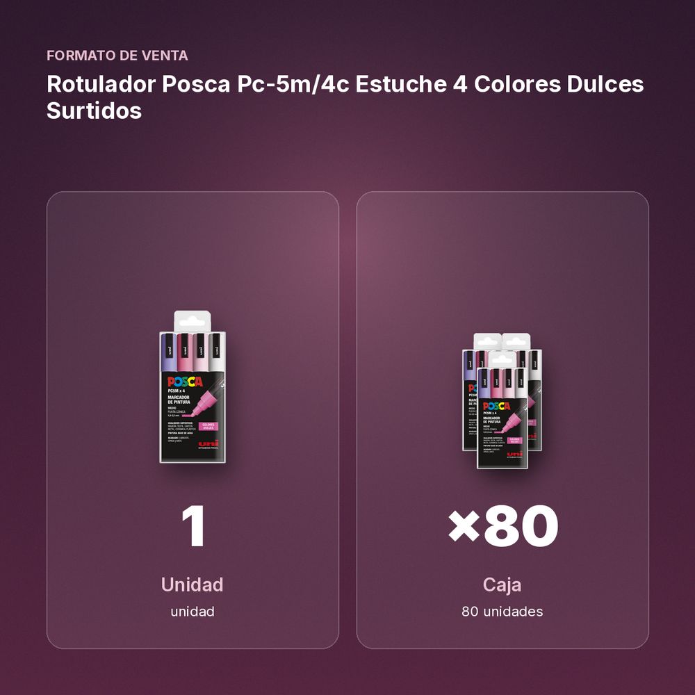 ROTULADOR POSCA PC-5M/4C ESTUCHE 4 COLORES DULCES SURTIDOS - formato de venta: caja de 80