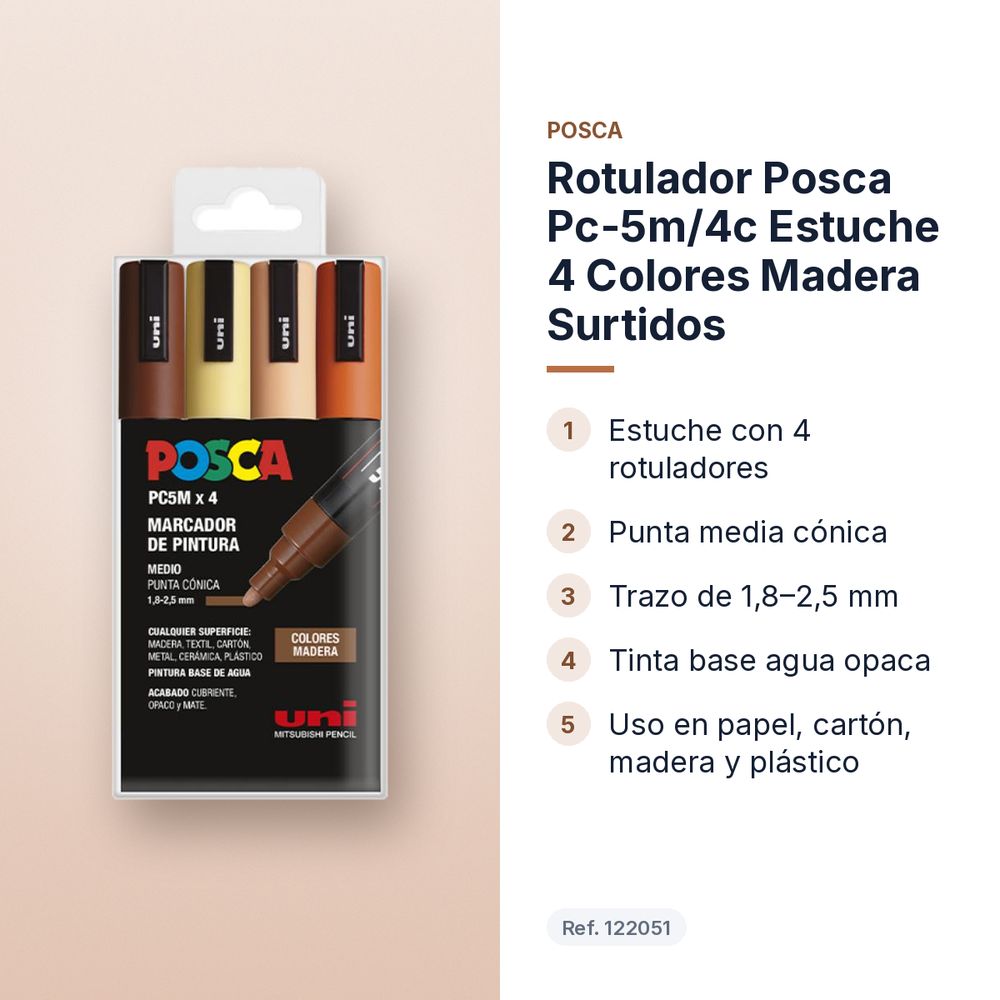 ROTULADOR POSCA PC-5M/4C ESTUCHE 4 COLORES MADERA SURTIDOS - características principales