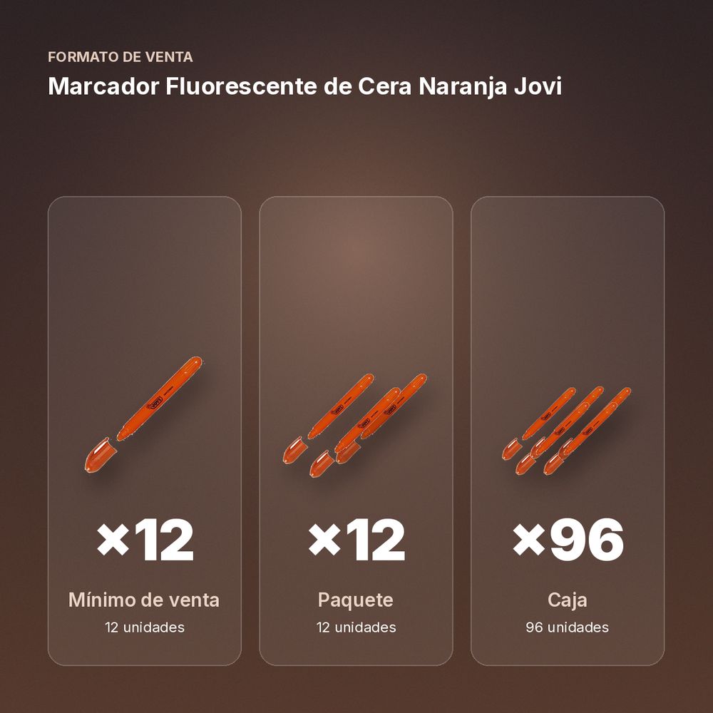 MARCADOR FLUORESCENTE DE CERA NARANJA JOVI - formato de venta: paquete de 12, caja de 96