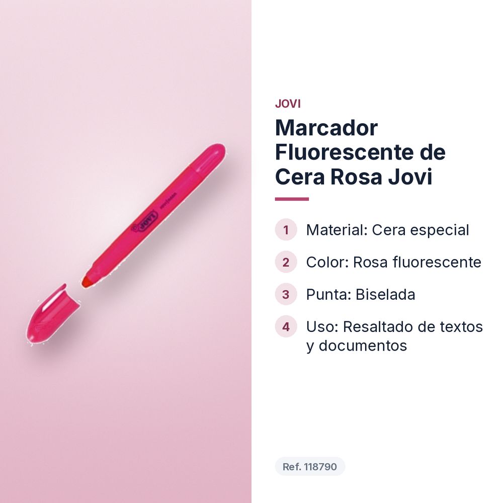 MARCADOR FLUORESCENTE DE CERA ROSA JOVI - características principales