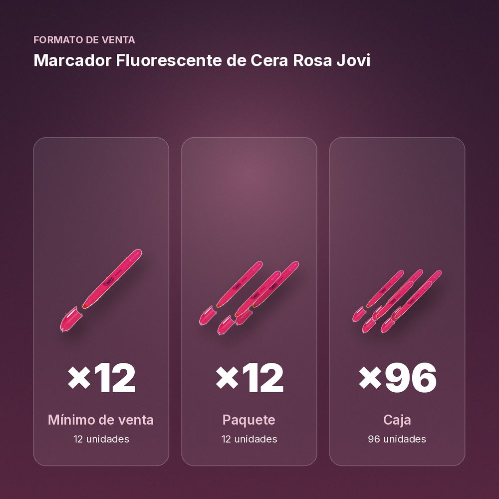 MARCADOR FLUORESCENTE DE CERA ROSA JOVI - formato de venta: paquete de 12, caja de 96