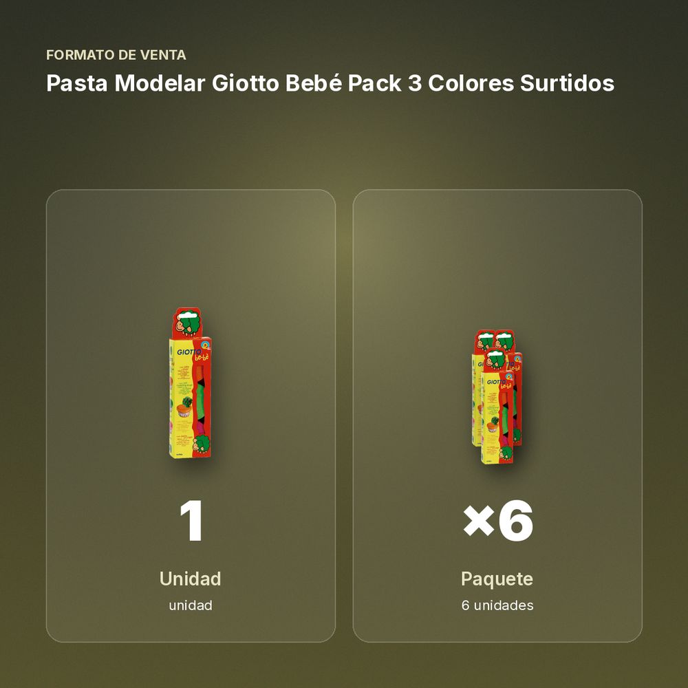 PASTA MODELAR GIOTTO BEBÉ PACK 3 COLORES SURTIDOS - formato de venta: paquete de 6