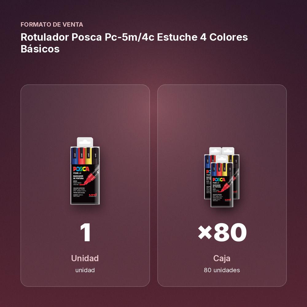ROTULADOR POSCA PC-5M/4C ESTUCHE 4 COLORES BÁSICOS - formato de venta: caja de 80