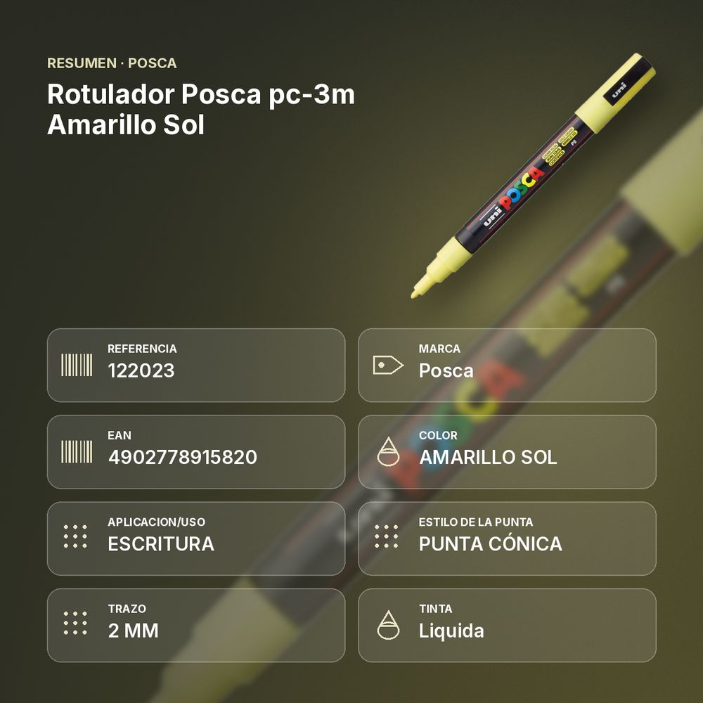 ROTULADOR POSCA PC-3M AMARILLO SOL - resumen de atributos