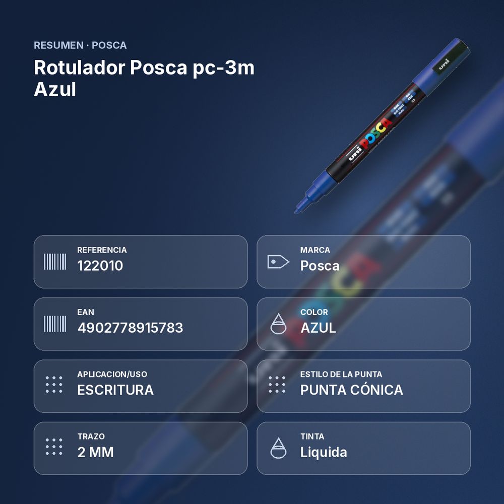 ROTULADOR POSCA PC-3M AZUL - resumen de atributos