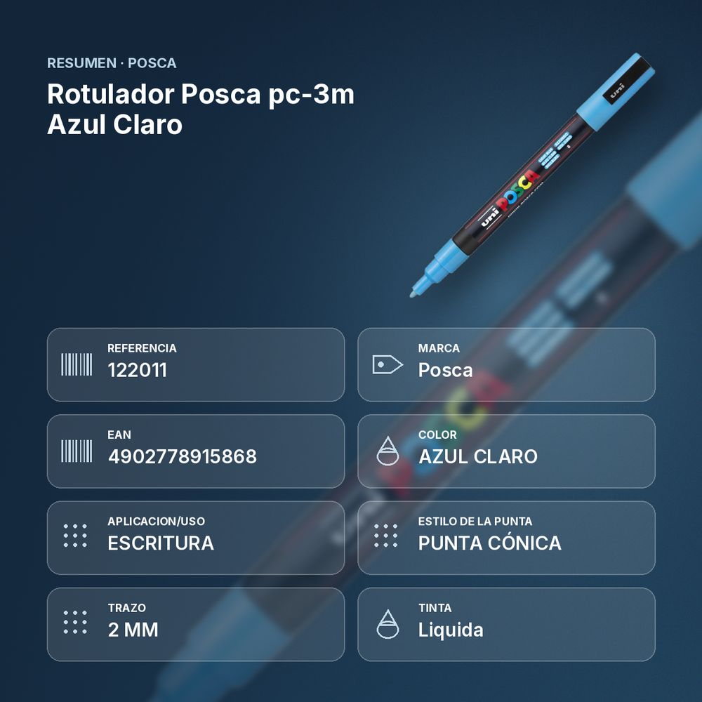ROTULADOR POSCA PC-3M AZUL CLARO - resumen de atributos