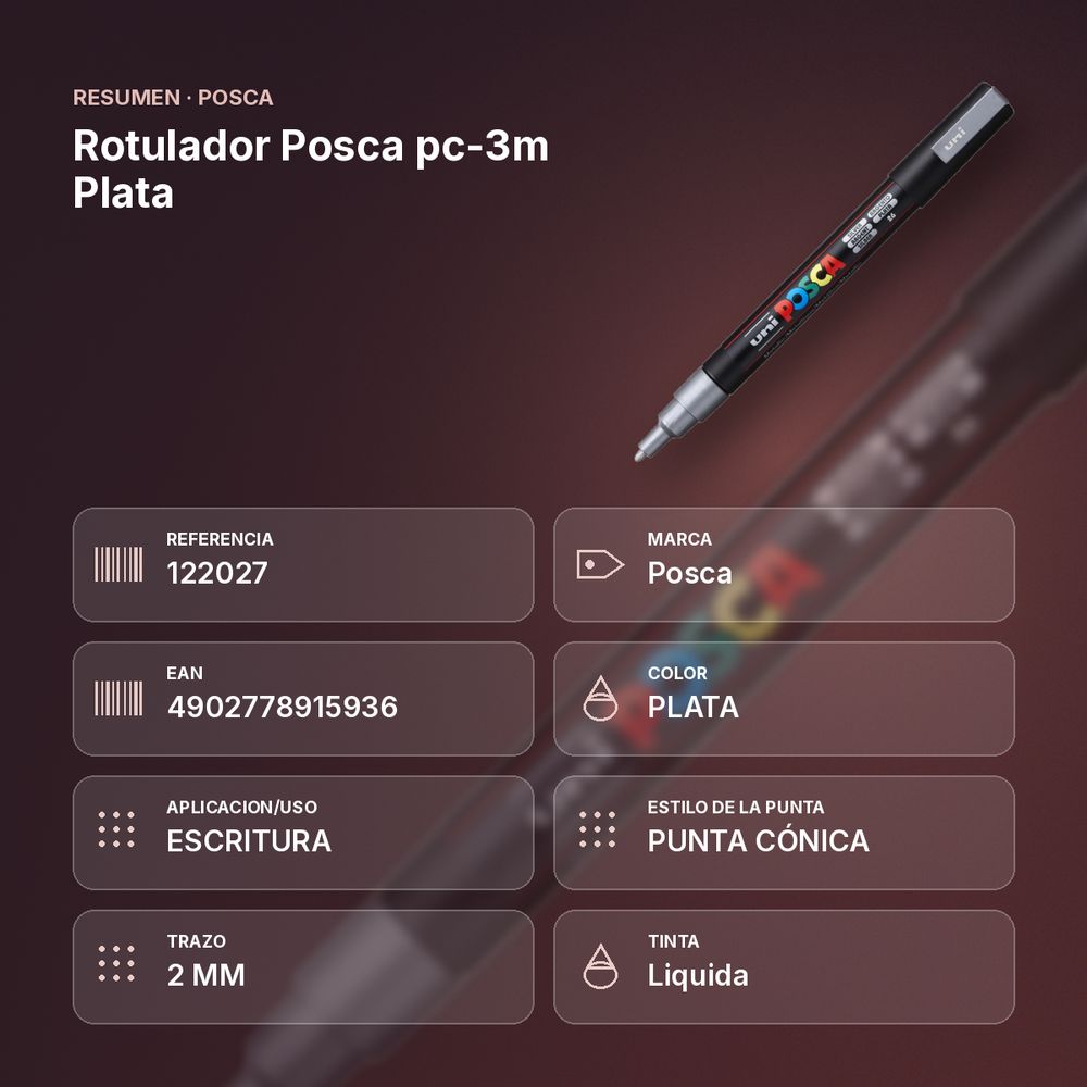 ROTULADOR POSCA PC-3M PLATA - resumen de atributos