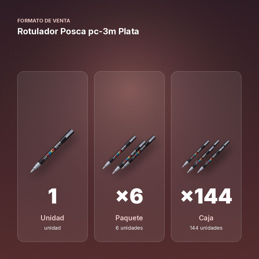 ROTULADOR POSCA PC-3M PLATA - formato de venta: paquete de 6, caja de 144, palé de 576