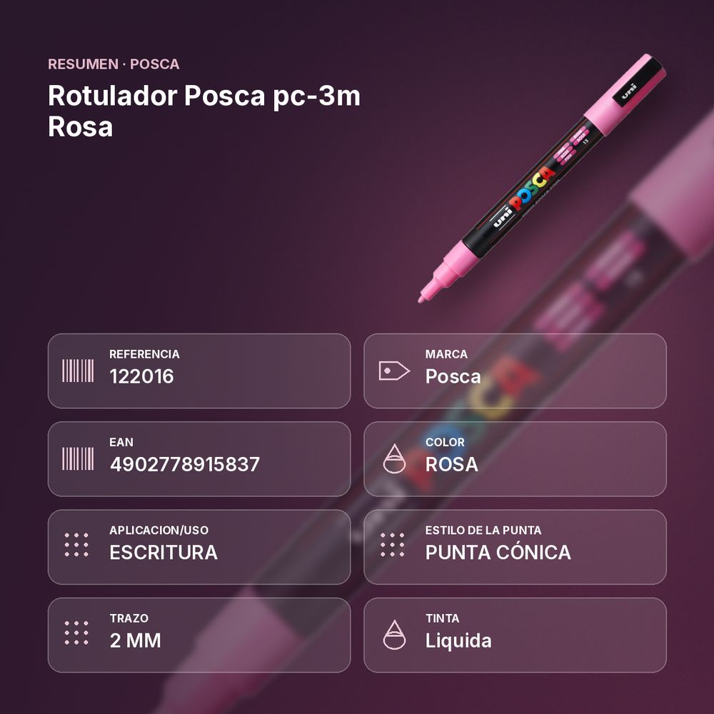 ROTULADOR POSCA PC-3M ROSA - resumen de atributos