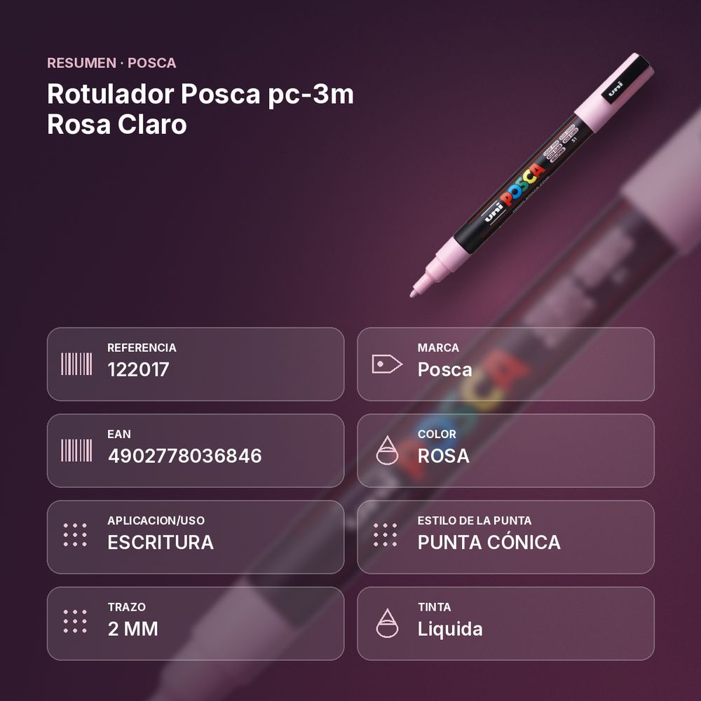 ROTULADOR POSCA PC-3M ROSA CLARO - resumen de atributos