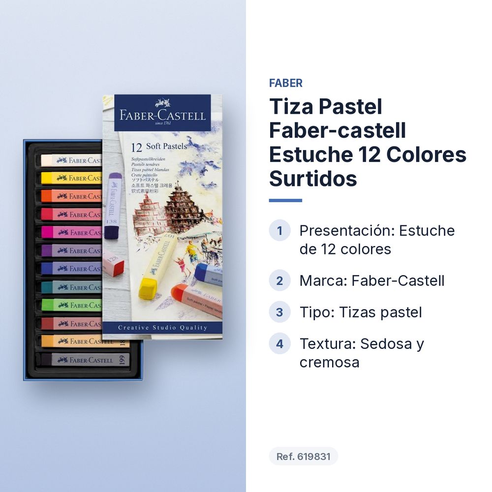 TIZA PASTEL FABER-CASTELL ESTUCHE 12 COLORES SURTIDOS - características principales