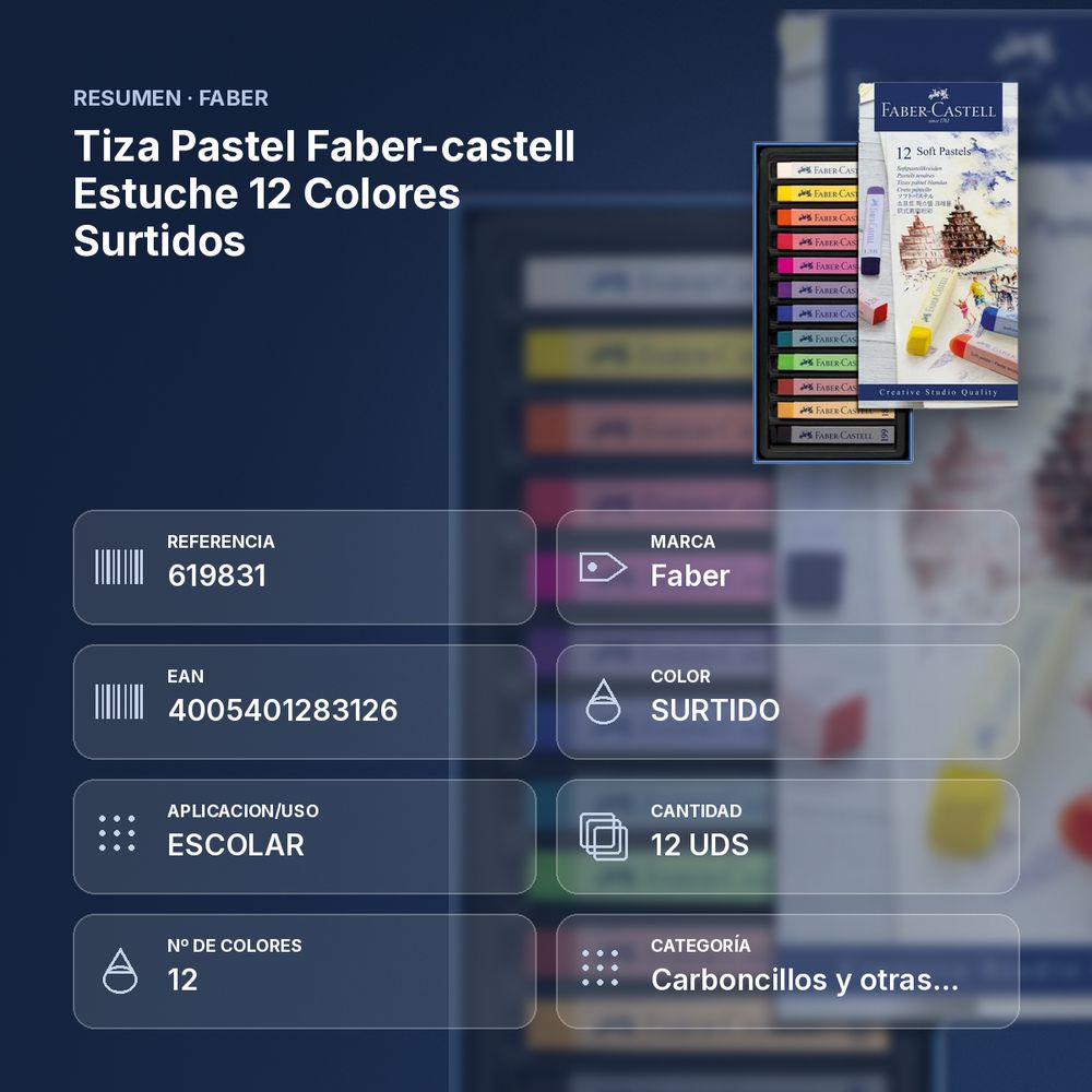 TIZA PASTEL FABER-CASTELL ESTUCHE 12 COLORES SURTIDOS - resumen de atributos